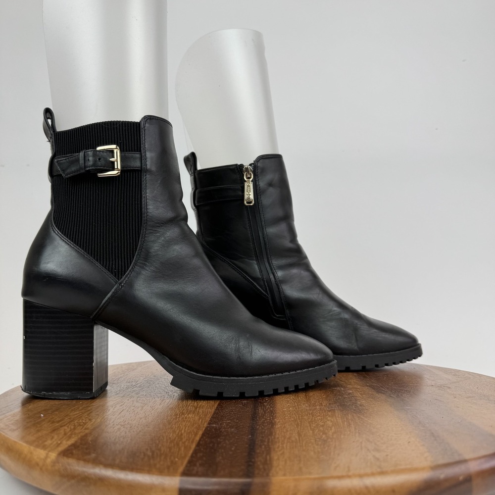 Womens Blondo Tamera Black Leather Waterproof Heeled Ankle Booties Size 11 M GUC